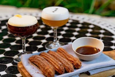 Food and drinks on an outside table