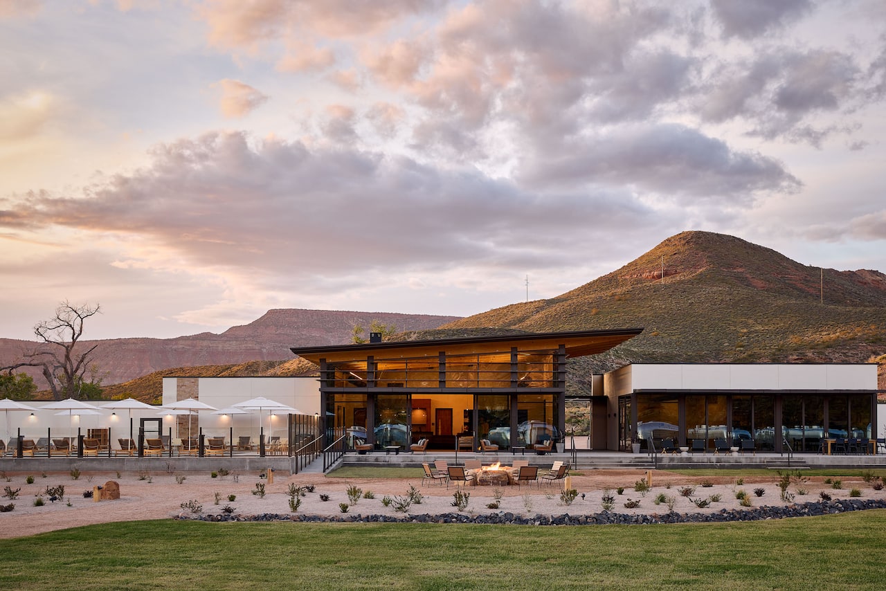 Clubhouse exterior with lawn in foreground