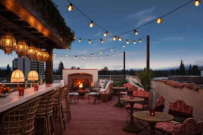 Patio view of President's Terrace, Palo Alto.