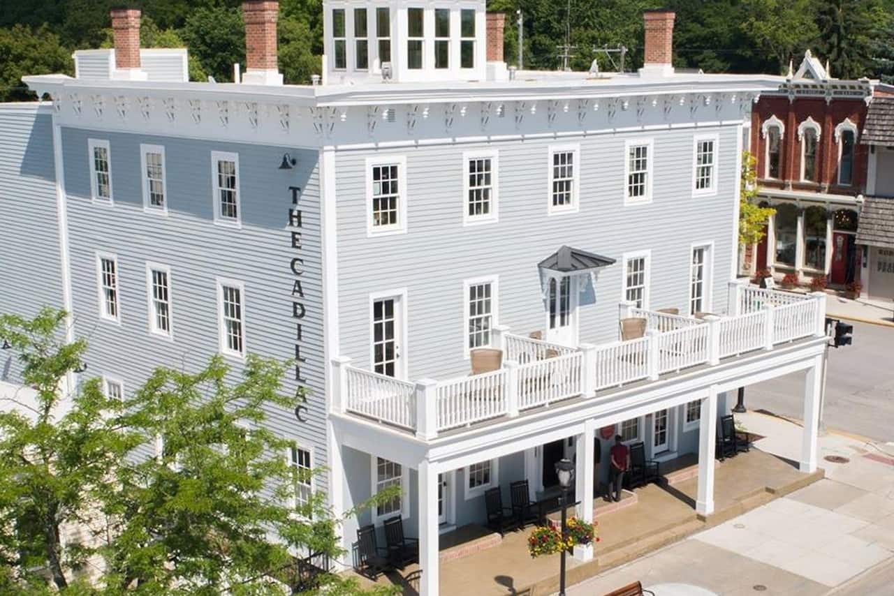 Aerial exterior of hotel