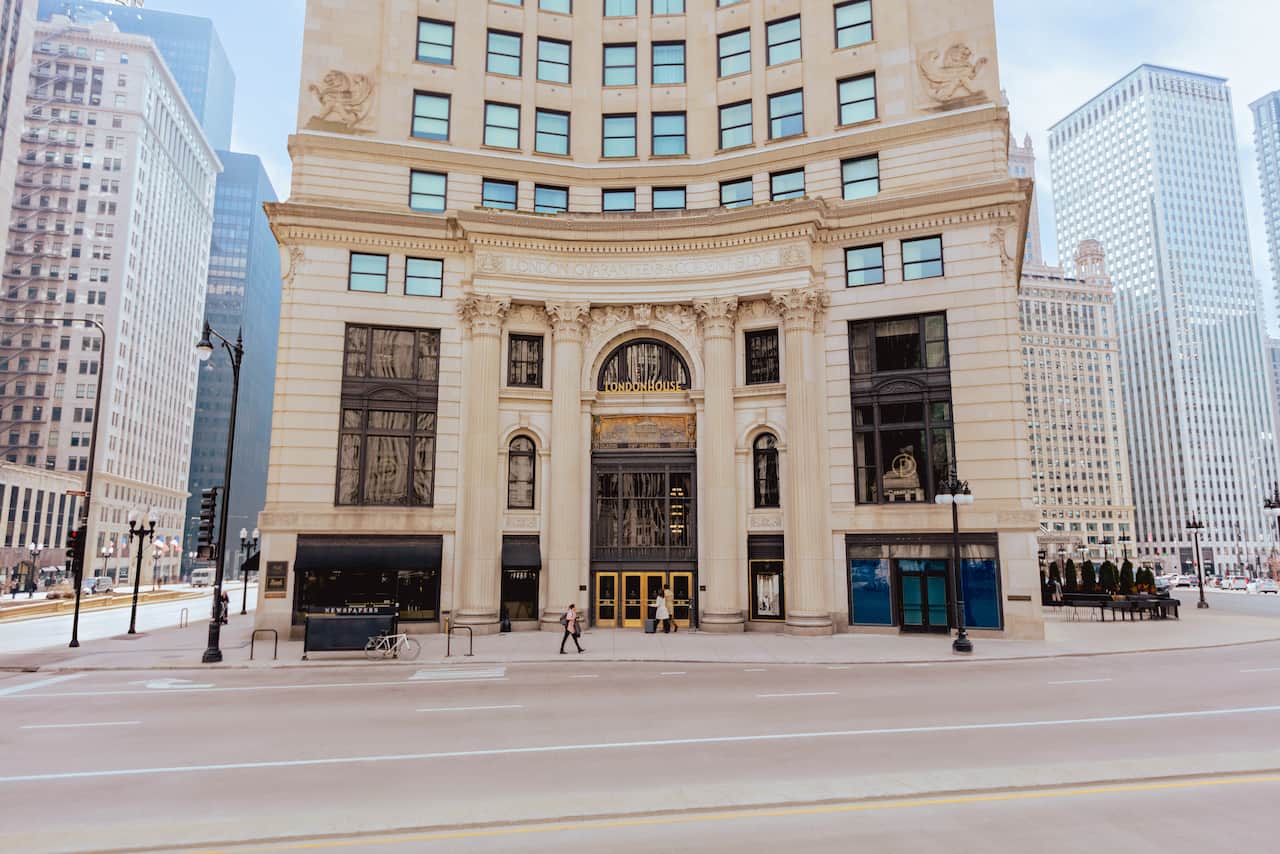 Hotel exterior with surrounding roads and buildings