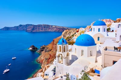 Aerial view of Oia town in Santorini